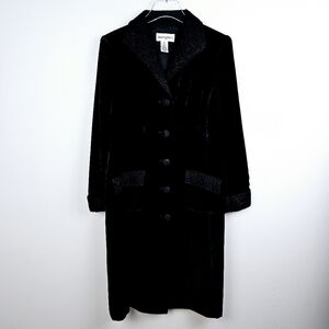 RARE Bloomingdale's Black Velvet Silk Blend Lace Trim Longline Duster Coat